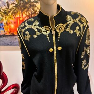 St. John Black Gold Embellished 14 paillettes evening L sparkle